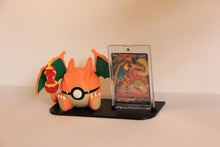 Charizard Card Display from the front: the Charizard Pokéball and a card in its One-Touch case on the stand. Card not included.