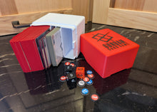 standard_gundam|Gundam Card Game Standard deck box with main deck, resource deck, dice, and AP and damage tokens laid out