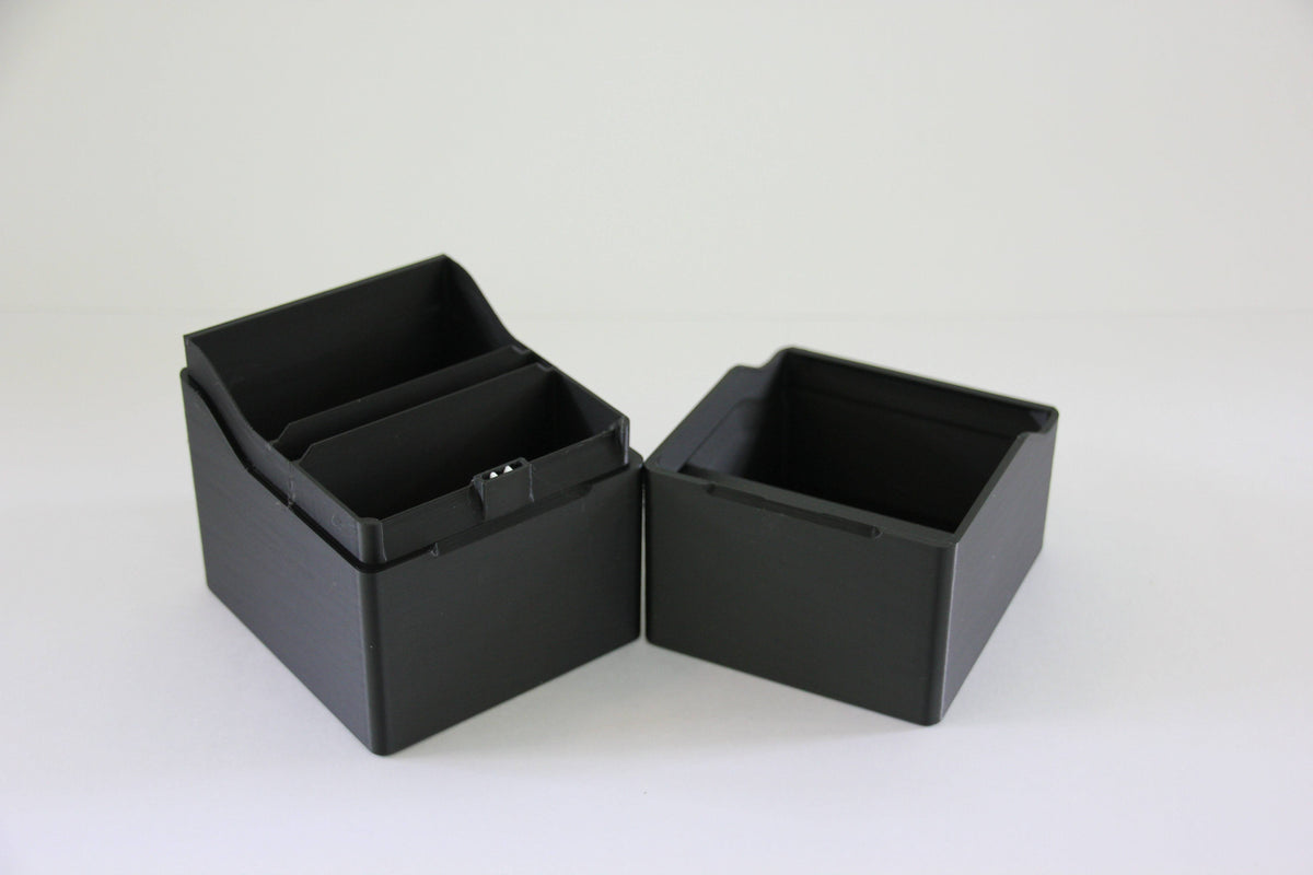 standard_palworld|Palworld deck box in two halves, showing the divided deck well and the second compartment